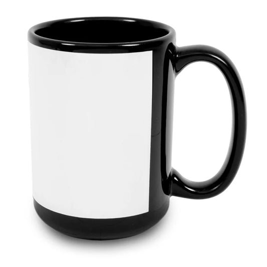 Premium 15 oz. Black Sublimation Ceramic Mug with White Patch