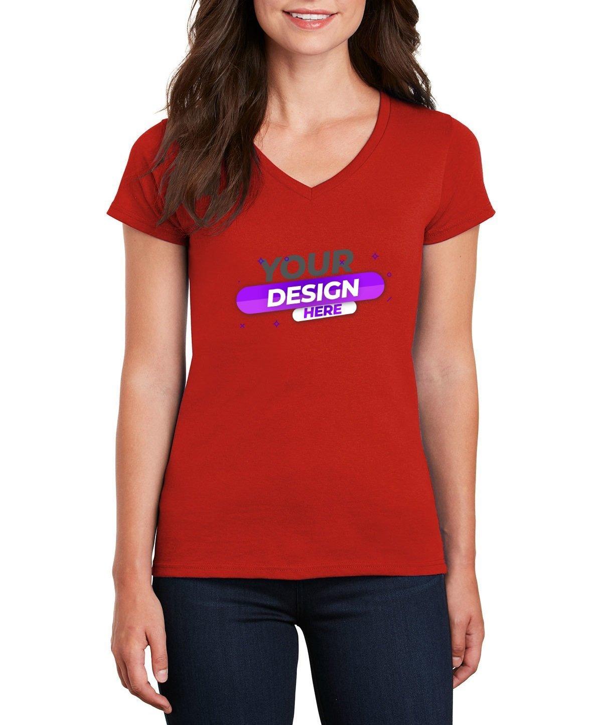 Gildan® Ladies 100% Cotton V-Neck T-Shirt - Full Quality Print
