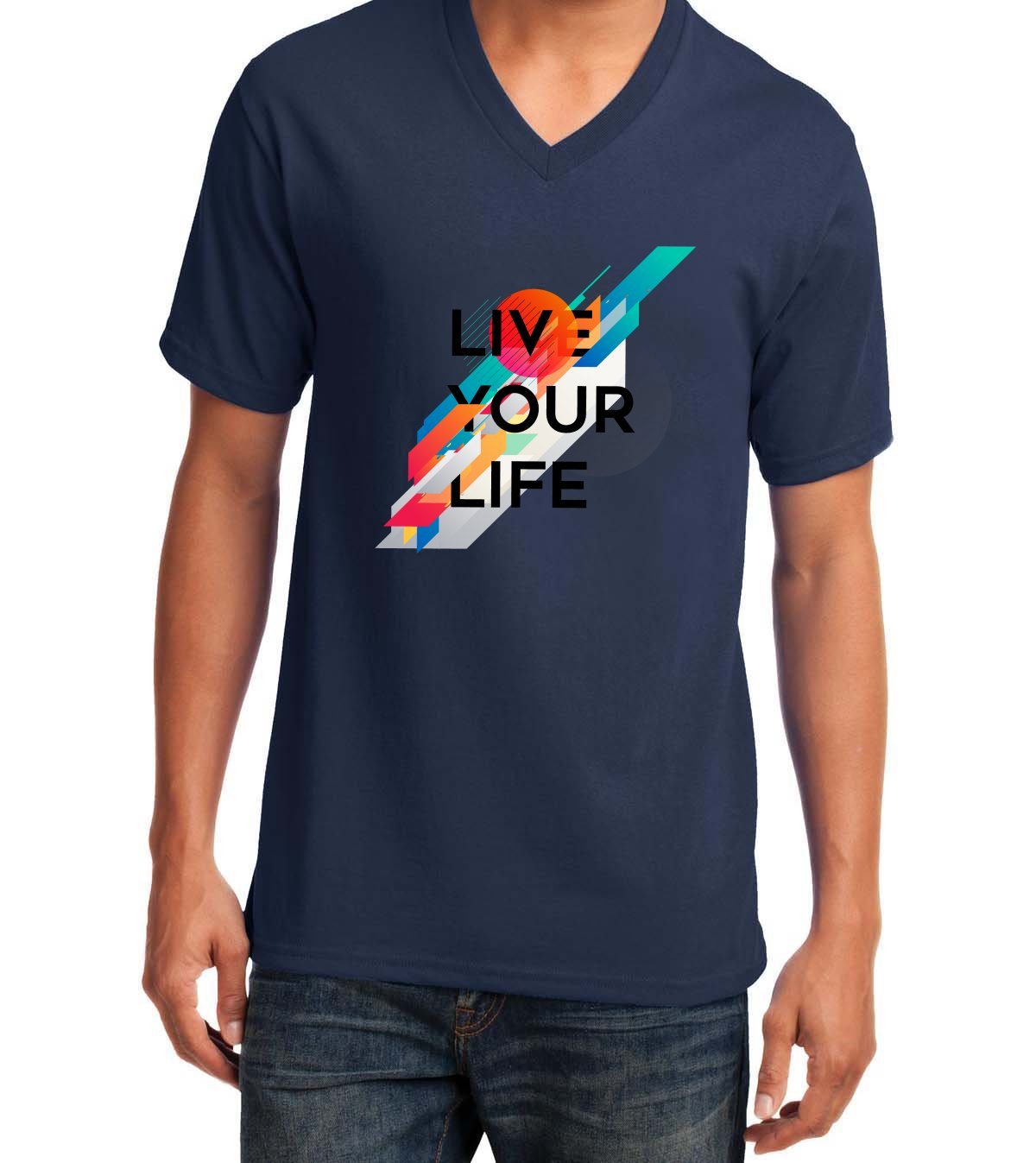 Camiseta de cuello en V de algodón Live Your Life Core