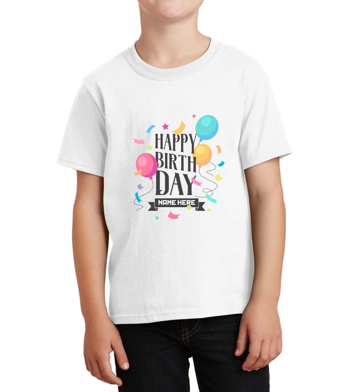 Happy B-Day White Cotton T-shirt Kids