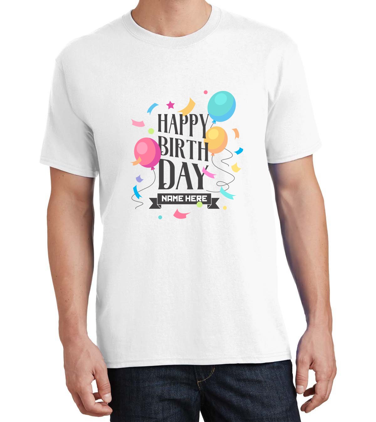 Happy B-Day White T-shirt 100% Cotton